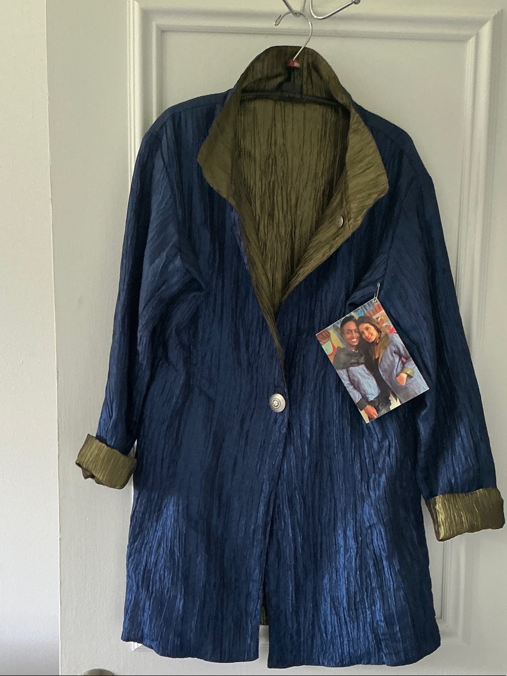 Designer Women's Navy Blue and olive green Reversible Coat